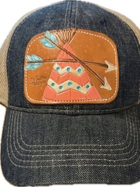 McIntire Saddlery baseball hat with teepee arrow leather patch